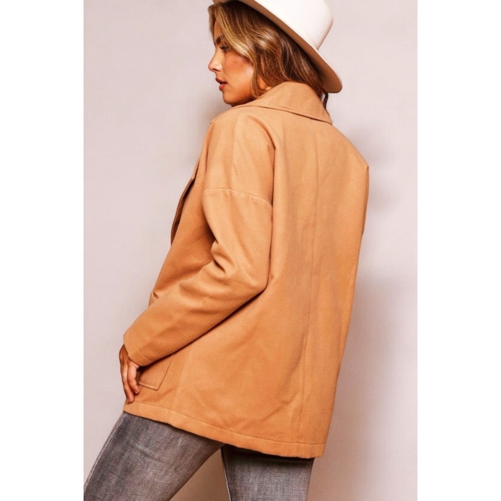 PEACH LOVE Camel Blazer Style Zip Up Soft Jacket - Picture 4 of 9
